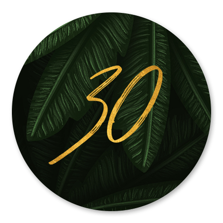Jungle bladeren met gouden '30'